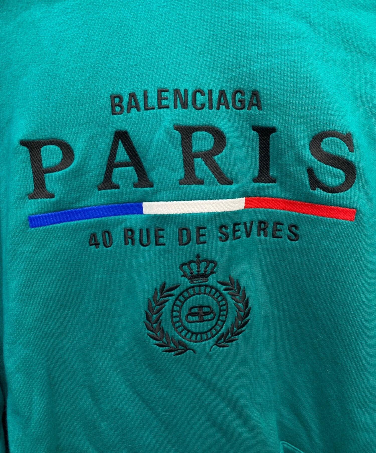 BALENCIAGA (バレンシアガ) PARISロゴスウェットパーカー グリーン サイズ:XS