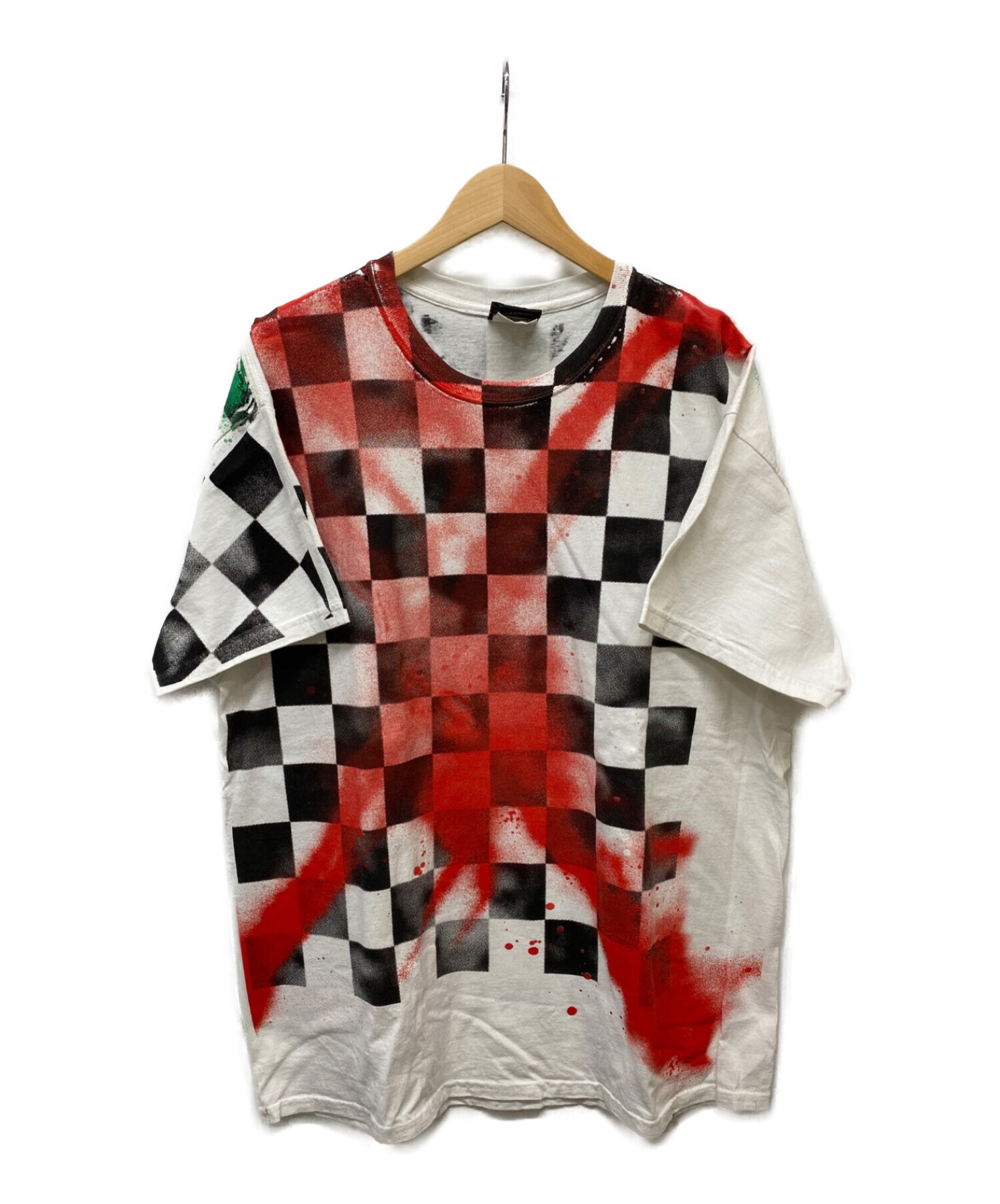 SAINT MICHAEL (セントマイケル) ペイントチェッカーTシャツ ホワイト×レッド サイズ:L/XL