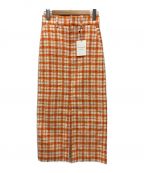 MACPHEEマカフィー）の古着「ファンシーチェックツイード Iラインロングスカート」｜オレンジ