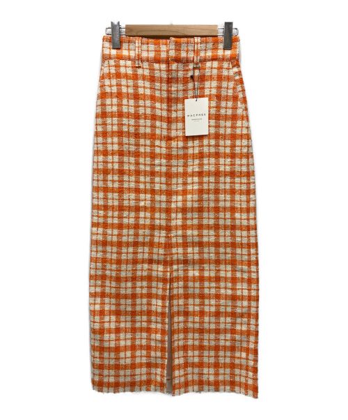MACPHEE（マカフィー）MACPHEE (マカフィー) ファンシーチェックツイード Iラインロングスカート オレンジ サイズ:34の古着・服飾アイテム