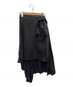 LIMI feuリミフゥ）の古着「Denim + Viyella Combination Pleats Skirt」｜ブラック