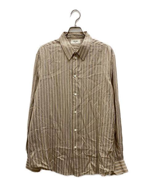 CELINE（セリーヌ）CELINE (セリーヌ) ストライプシルク長袖シャツ ベージュ サイズ:42の古着・服飾アイテム