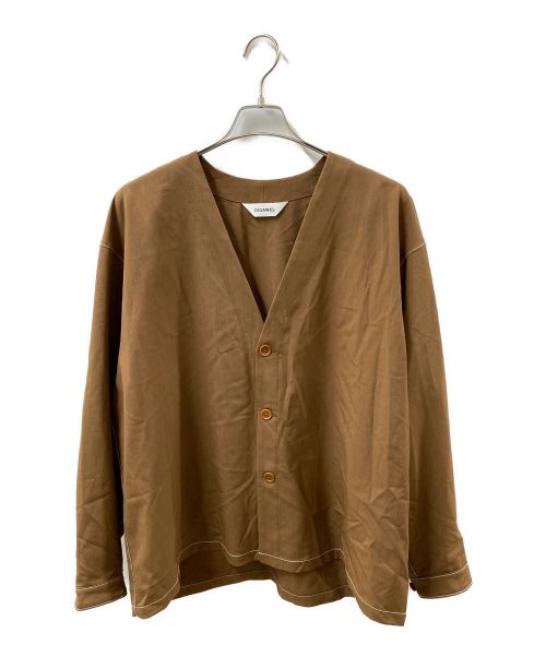 digawel（ディガウェル）DIGAWEL (ディガウェル) ウールポプリン Vネックシャツ ブラウン サイズ:1の古着・服飾アイテム