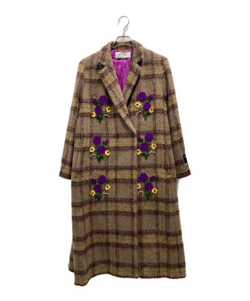 MUVEIL（ミュベール）MUVEIL (ミュベール) フラワー刺繍コート ブラウン サイズ:38の古着・服飾アイテム