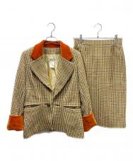 HERMES (エルメス) カシミヤブレンド ウール セットアップスーツ カーキ×オレンジ サイズ:40