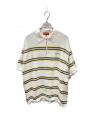 Supreme (シュプリーム) SEQUIN STRIPE ZIP POLO ポロシャツ ホワイト×イエロー サイズ:XL