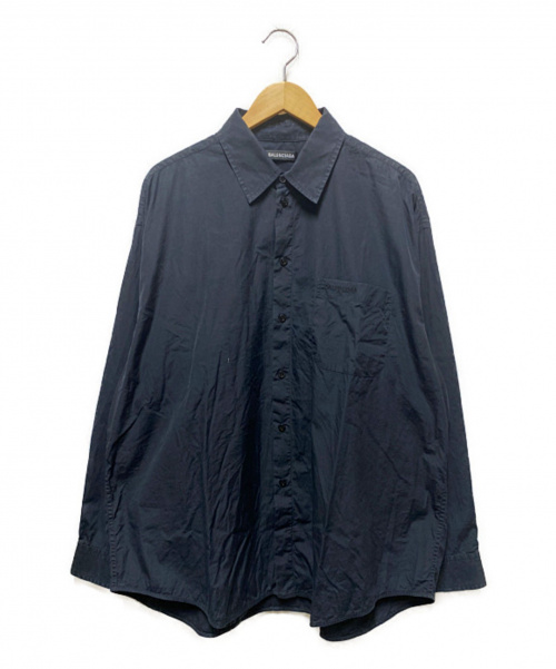 BALENCIAGA（バレンシアガ）BALENCIAGA (バレンシアガ) ポケットロゴオーバーサイズシャツ ブラック サイズ:37の古着・服飾アイテム