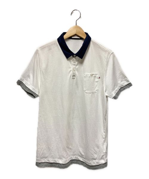 MONCLER（モンクレール）MONCLER (モンクレール) ポロシャツ ホワイト×ネイビー サイズ:Lの古着・服飾アイテム