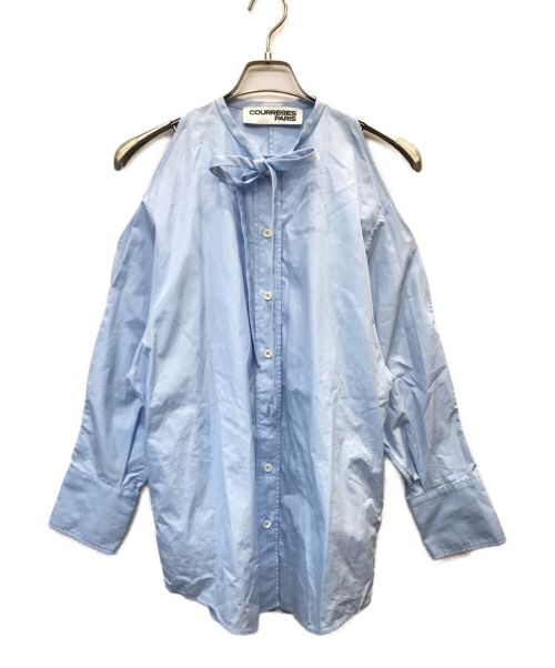 courreges（クレージュ）courreges (クレージュ) オープンスリーブボウタイシャツ ブルー サイズ:34の古着・服飾アイテム
