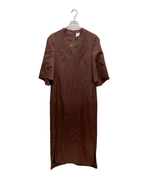 Mame Kurogouchi（マメクロゴウチ）Mame Kurogouchi (マメクロゴウチ) Wool V-Neck Dress ブラウン サイズ:Sの古着・服飾アイテム