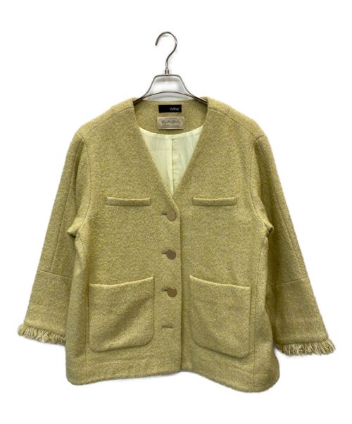 styling/（スタイリング）styling/ (スタイリング) ノーカラーツイードジャケット 黄緑の古着・服飾アイテム