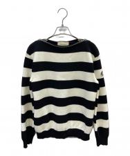 GUCCI (グッチ) ショルダージップボーダーニット アイボリー×ブラック サイズ:S