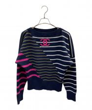 CHANEL (シャネル) ココマークカシミヤボーダーニット ネイビー サイズ:38