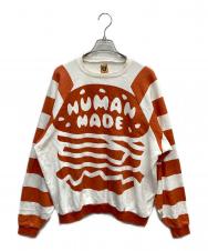 HUMAN MADE (ヒューマンメイド) ハンバーガー柄ボーダースウェット ホワイト サイズ:M