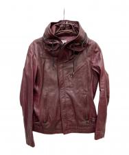 KATHARINE HAMNETT (キャサリンハムネット) ゴートスキン フード レザー ジャケット レッド サイズ:L