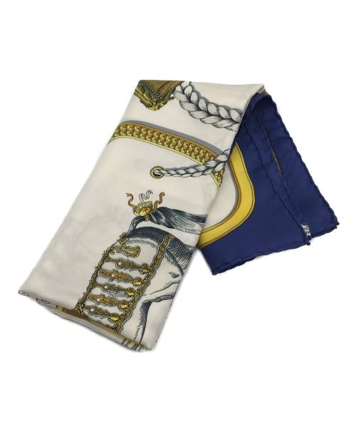 HERMES（エルメス）HERMES (エルメス) カレ90/シルクスカーフ ブルー×ホワイトの古着・服飾アイテム