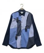 COMME des GARCONS SHIRTコムデギャルソンシャツ）の古着「ドッキングベルトデザインシャツ W28065 フランス製」｜ブルー×ネイビー