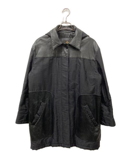 FENDI（フェンディ）FENDI (フェンディ) ズッカ柄レザー切替フーデットコート ブラック サイズ:SIZE 42の古着・服飾アイテム