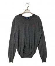 POLO RALPH LAUREN (ポロ・ラルフローレン) Vネックウールニット グレー サイズ:M