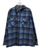 PENDLETON（ペンドルトン）の古着「70‘Sウールチェックオープンカラーシャツ」｜ブルー