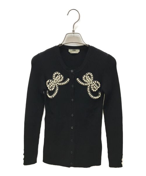 FENDI（フェンディ）FENDI (フェンディ) フェイクパール装飾リブカーディガン ブラック サイズ:38の古着・服飾アイテム