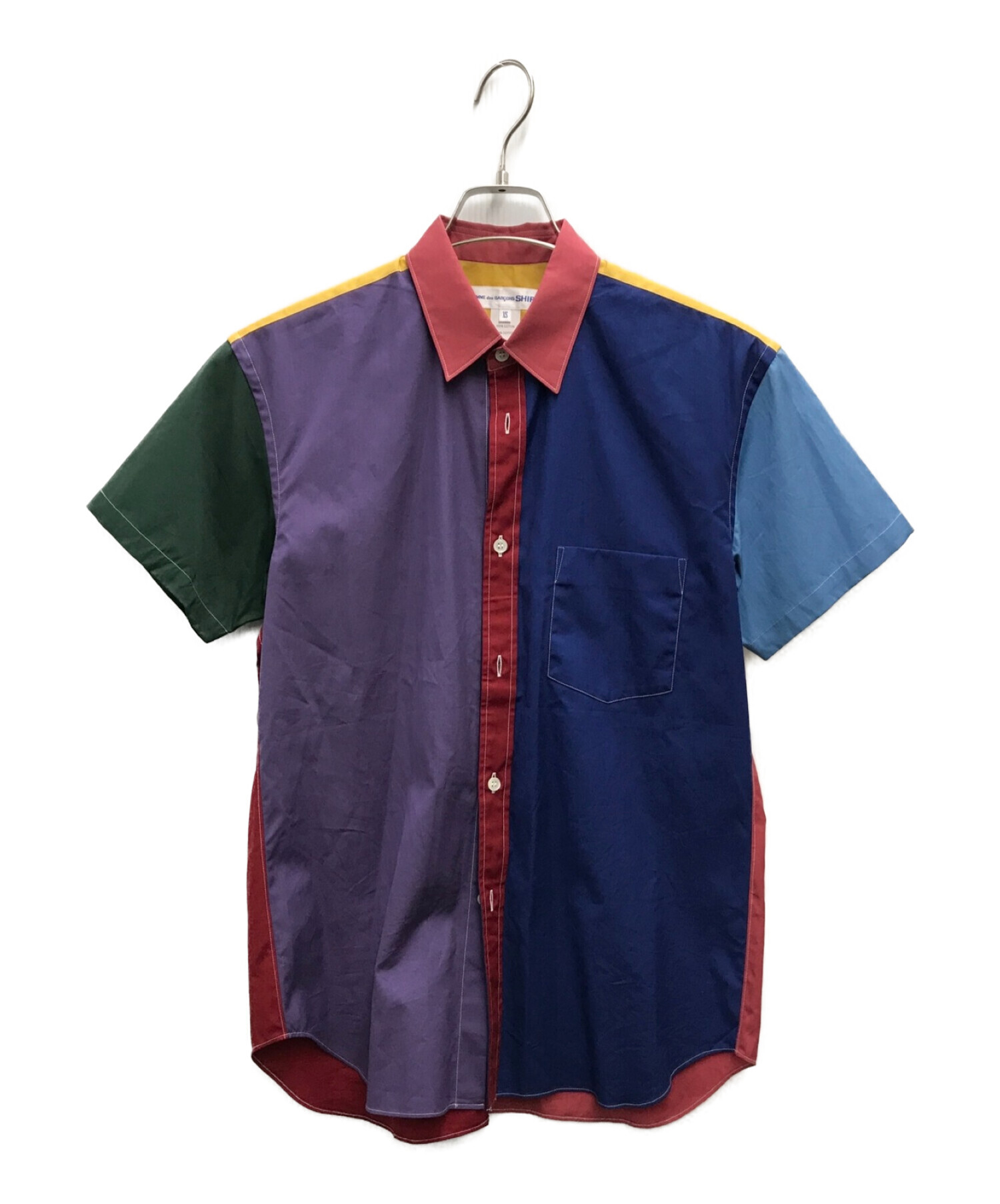 COMME des GARCONS SHIRT (コムデギャルソンシャツ) ミックスカラーブロックショートスリーブシャツ　マルチカラー　 クレイジーパターン　半袖シャツ マルチカラー サイズ:XS