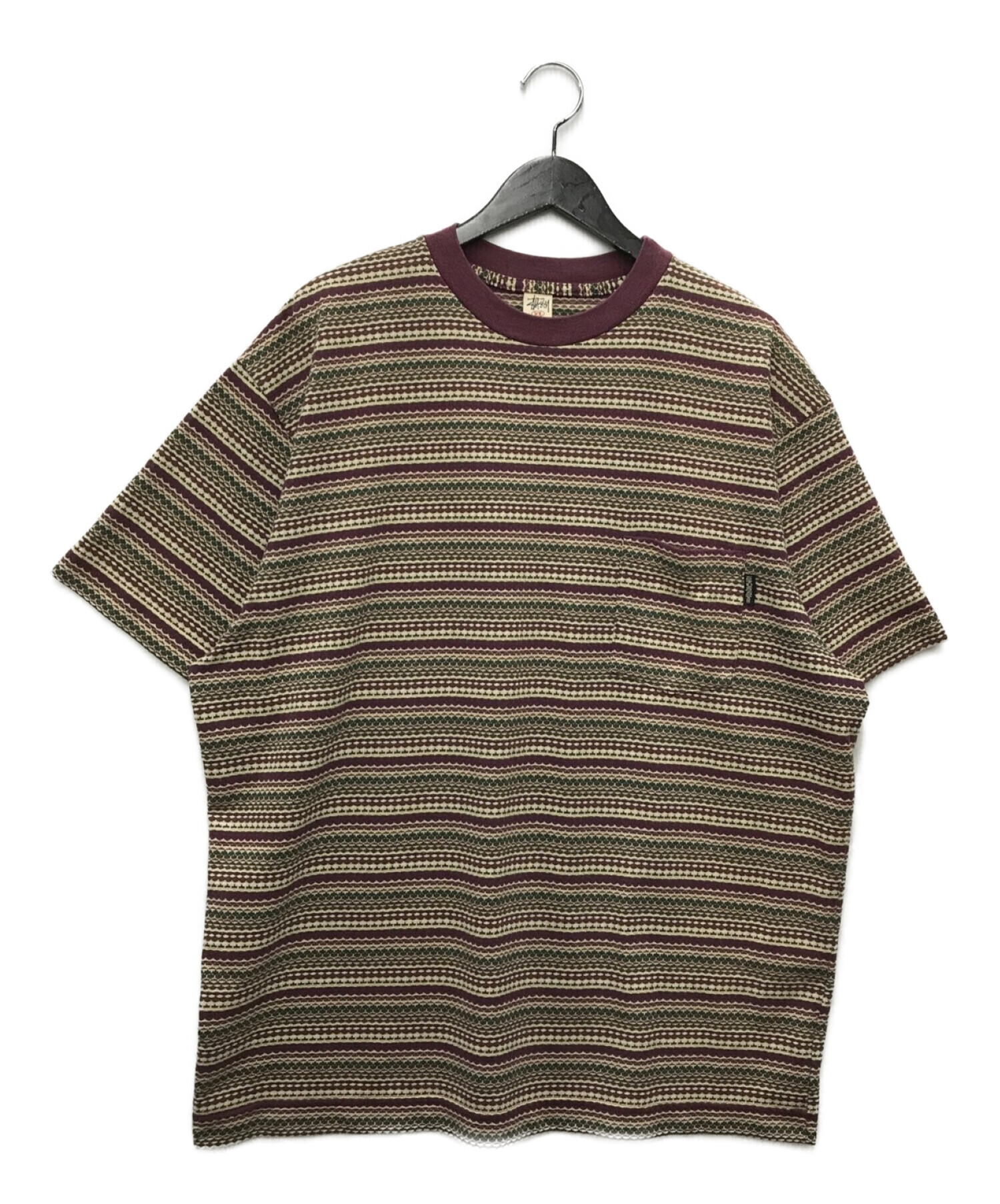 stussy (ステューシー) 【古着】90'sジャガードボーダーTee　Tシャツ　半袖カットソー　 パープル サイズ:XL