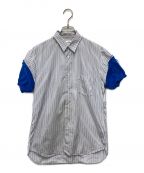 COMME des GARCONS SHIRTコムデギャルソンシャツ）の古着「袖ニット切替S/Sシャツ」｜ブルー×ホワイト