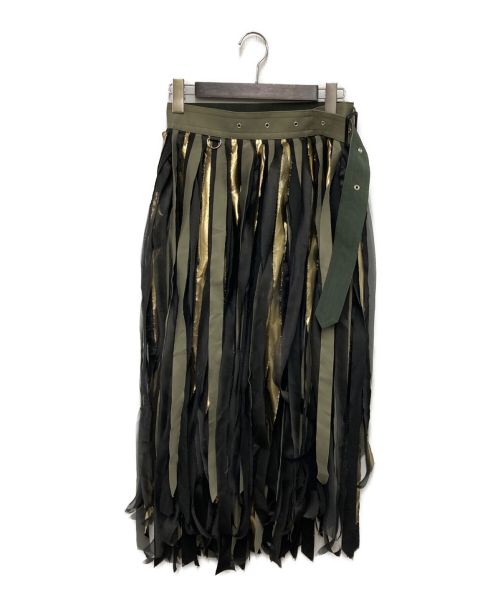 sacai（サカイ）sacai (サカイ) 21SS Mixed Fabric Fringe Skirt ミックスドファブリックフリンジスカート　 21SS ブラック×カーキ サイズ:1の古着・服飾アイテム