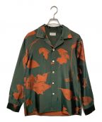 BED J.W. FORDベッドフォード）の古着「ジャガードオープンカラーシャツ」｜グリーン×オレンジ