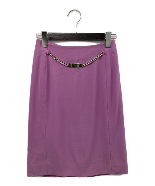CELINE（セリーヌ）CELINE (セリーヌ) ロゴプレートメタルチェーンスカート パープル サイズ:SIZE 38の古着・服飾アイテム