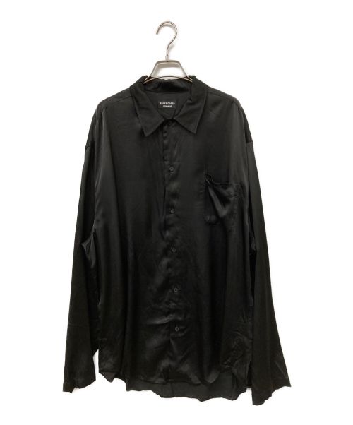 BALENCIAGA（バレンシアガ）BALENCIAGA (バレンシアガ) ロゴ刺繍長袖レーヨンシャツ ブラック サイズ:37の古着・服飾アイテム
