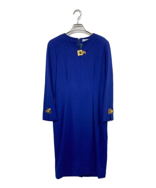 CELINE（セリーヌ）CELINE (セリーヌ) デザインウールワンピース ブルー サイズ:40の古着・服飾アイテム