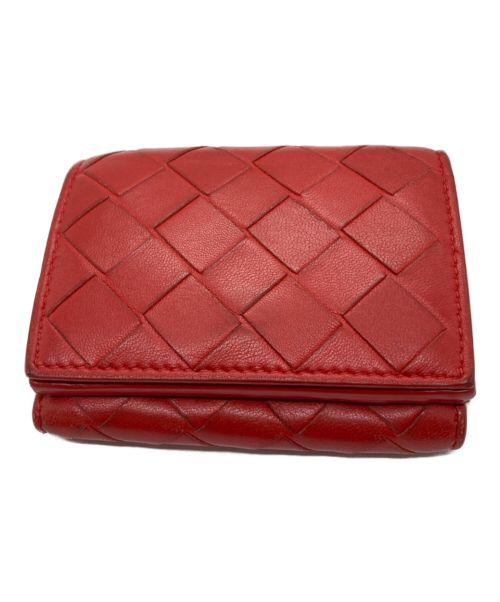 BOTTEGA VENETA（ボッテガベネタ）BOTTEGA VENETA (ボッテガベネタ) イントレチャート3つ折り財布 コンパクトウォレット レッドの古着・服飾アイテム