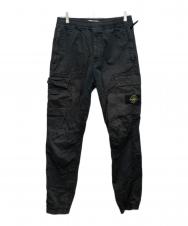 STONE ISLAND (ストーンアイランド) ガーメントダイコットンウールストレッチサテンシャーリングテーパードリブカーゴパンツ ブラック サイズ:31