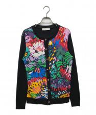 LEONARD PARIS (レオナール パリ) コットンナイロン総柄ニットカーディガン ブラック サイズ:S