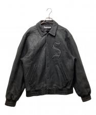 SUPREME (シュプリーム) 21AW pebbled leather varsity jacket(ペブルド レザーバーシティジャケット) ブラック サイズ:L