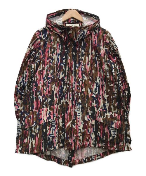 MARNI（マルニ）MARNI (マルニ) 総柄フーデッドジャケット ピンク×ブラウン サイズ:40の古着・服飾アイテム