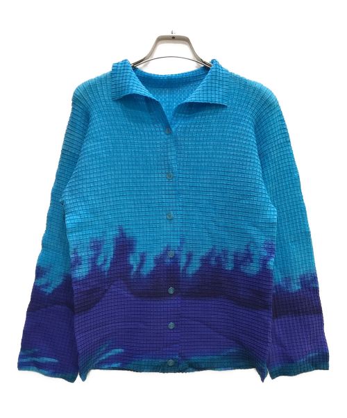 ISSEY MIYAKE（イッセイミヤケ）ISSEY MIYAKE (イッセイミヤケ) 格子プリーツシャツ ブルー サイズ:2の古着・服飾アイテム