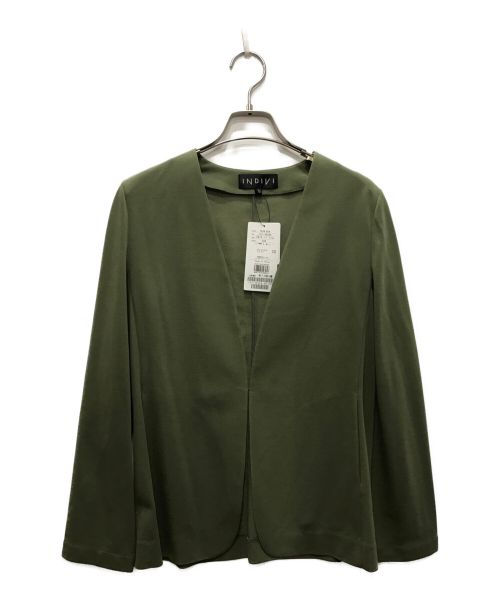 INDIVI（インディヴィ）INDIVI (インディヴィ) ノーカラーポンチジャケット オリーブ サイズ:36 未使用品の古着・服飾アイテム