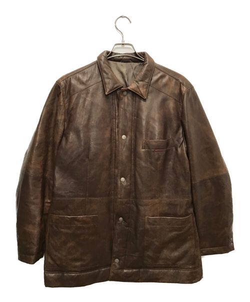 PAPAS（パパス）PAPAS (パパス) ラムレザーダウンジャケット ブラウン サイズ:48の古着・服飾アイテム