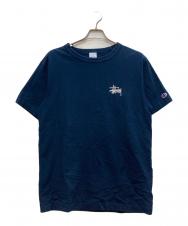 stussy (ステューシー) Champion (チャンピオン) プリントTシャツ ネイビー サイズ:Ｌ