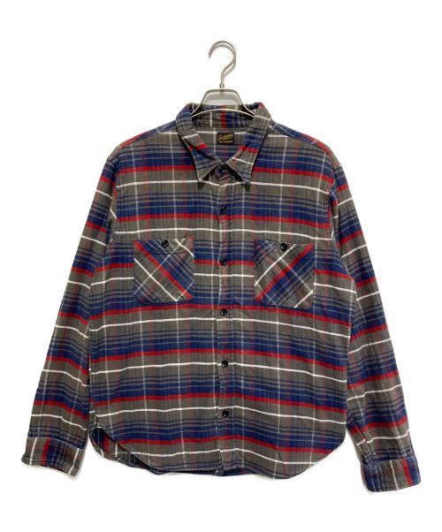 TENDERLOIN（テンダーロイン）TENDERLOIN (テンダーロイン) ヘビーネルシャツ グレー×ブルー サイズ:SIZE XLの古着・服飾アイテム
