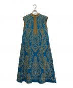 Ameri VINTAGE（）の古着「DAMASK VINTAGE EMBROIDERY LINEN DRESS」｜ブルー