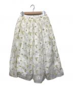 SEVEN TEN by MIHO KAWAHITOセブン テン バイ ミホ カワヒト）の古着「オーガンジー刺繍スカート」｜ホワイト×グリーン