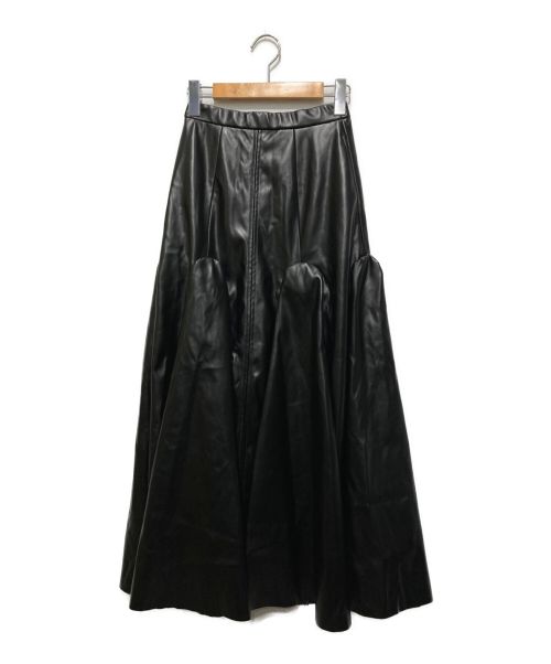UN3D.（アンスリード）UN3D. (アンスリード) フェイクレザーギャザーロングスカート ブラック サイズ:SIZE 36の古着・服飾アイテム