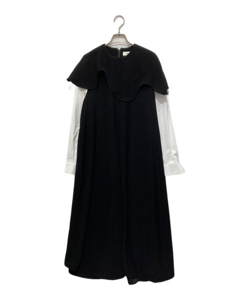 ENFOLD（エンフォルド）ENFOLD (エンフォルド) LAYERED-SLEEVE DRESS ブラック×ホワイト サイズ:38の古着・服飾アイテム