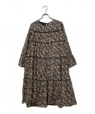 ne quittez pas (ヌキテパ) インド綿花柄フレアワンピース ブラック サイズ:Free