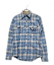 RRL (ダブルアールエル) ウール ブレンド チェック シャツ/オンブレチェックシャツ ブルー×ベージュ サイズ:XS
