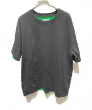BOTTEGA VENETA (ボッテガベネタ) ダブルレイヤーコットンジャージー Tシャツ ブラック×グリーン サイズ:M